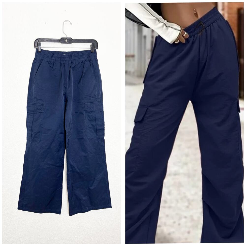 Abercrombie & Fitch Navy Nylon Cargo Pants Size XXS Wide Leg Pullon